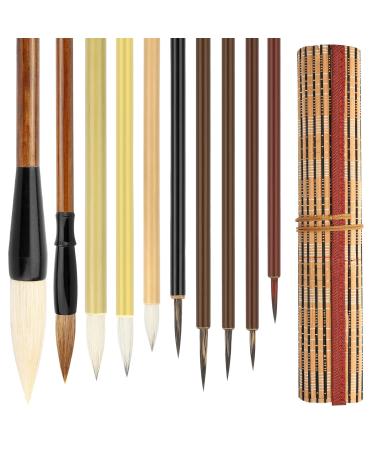 10 Pieces Chinese Calligraphy Brushes Set  SUNJOYCO Painting Writing Brush  Kanji Japanese Sumi Drawing Brushes with Roll-up Bamboo Brush Holder  Watercolor Brushes Art Brushes for Beginners