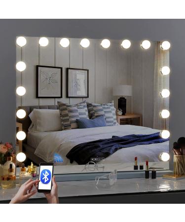 Fenair Bluetooth Vanity Mirror 28x23 with Lights and Speaker - Large Hollywood Makeup Mirror with 18 Adjustable Bulbs and 3 Color Modes - Sturdy Metal Frame for Table/Wall - 28x22inch - Buy Online on SooperMarket.com