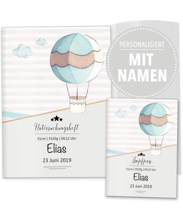 OLGS U-Book and Vaccination Pass covers 3-part set |Transport |Examination booklet Shuffle & vaccination passport cover Gift idea Personalizing with names (uhefh lle vaccination passport cover hot air balloon) U-magazine set 3-part Hot air balloon