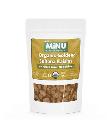 MiNU Organic Golden Raisins Sultanas No Sulfur 16 oz (1 lb), Mindful Nutrition Sultanas No Added Sugar, Seedless, Superfood, Raw, Paleo, Vegan, NonGMO, Gluten Free