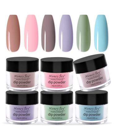 Honey Joy 6 BOX/SET Dip Powder Nails Kit Bright Colors Pink Blue Nail Fine Dipping Powder Colors No Need Lamp Cure Like Gel Polish Effect Even & Smooth Finishing (DP-N-6pcs-10g/box)