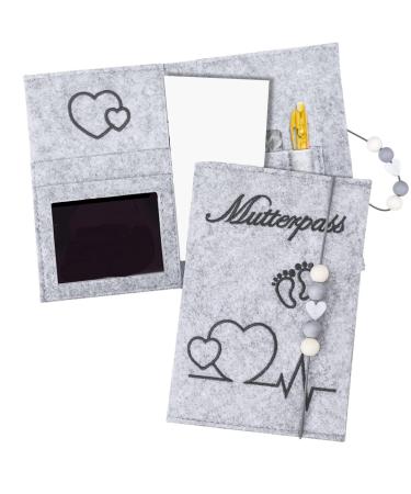 Motherpass cover made of felt mother pass bag pregnancy diary organizer with compartments for ultrasound pictures documents and vaccination pass gift for pregnant and expectant mothers-dark gray