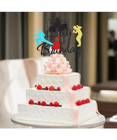 Arthsdite Happy Birthday Band Cake Topper-Drum Set Guitar Singing Cake Topper for Music Theme Birthday Party for Rock Roll Drummer Party Decor - Black Glitter - Buy Online on SooperMarket.com