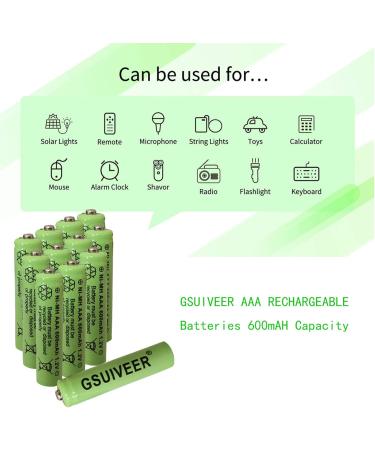 AAA Rechargeable Solar Light Batteries 1.2V 600mAh - 12 Pack for Outdoor Garden & String Lights - Buy Online on SooperMarket.com