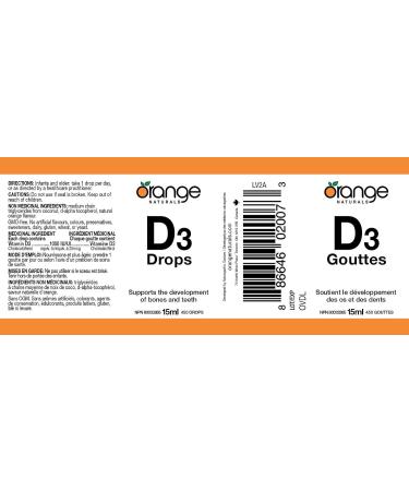 Orange Naturals - Vitamin D3 Drops - Natural Orange Flavour - MCT 1000IU 15ml - Support Bone Health Teeth Reduce Osteoporosis Maintain Muscle Enhanced Absorption & Prevent D Deficiency Cholecalciferol - Buy Online on SooperMarket.com