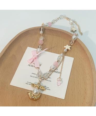 Shop Oralgo's Stylish Pearl Necklace with Art Beads & Adjustable Loop Pendant - Perfect Collarbone Chain for Every Occasion - Buy Online on SooperMarket.com
