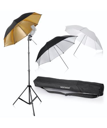 Neewer Flash Mount Three Umbrellas Kit 33"/84cm White Soft/Silver Reflective/Gold Reflective Umbrella for Canon 430EX II,580EX II,Nikon SB600 SB800,Yongnuo YN 560,YN 565,Neewer TT560,TT680