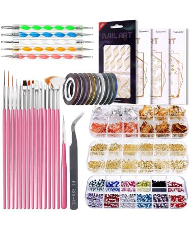 3D Nail Art Decorations Kit Nail Dotting Pen Color-Nail Rhinestones Nail Glitter Pink