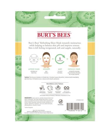 Burt's Bees Cucumber Refreshing Sheet Mask - 6 Pack | Hydrating Face Mask - Buy Online on SooperMarket.com