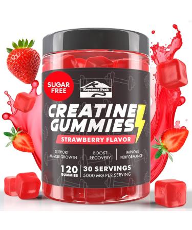 KP Creatine Monohydrate Gummies Strawberry for Men & Women 100% Creatine Strawberry Gummies 5g per Serving + Vegan Sugar Free + Strength Energy Muscle & Booty Gain - 120 Count