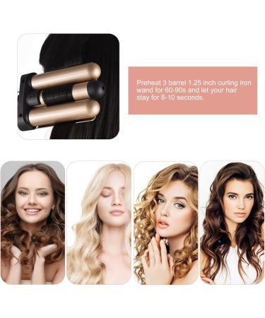 3 Barrel Curling Iron Wand - 1.25 Inch Ceramic Tourmaline Triple Barrel Hair Waver with Adjustable Temperature & LCD Display - Portable Rose Gold Crimper for Effortless Beach Waves - Buy Online on SooperMarket.com