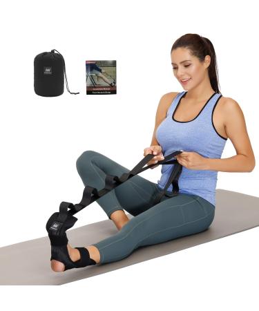 Foot and Calf Stretcher-Stretching Strap For Plantar Fasciitis , Heel Spurs, Foot Drop, Achilles Tendonitis & Hamstring. Yoga Foot & Leg Stretch Strap. (Black)