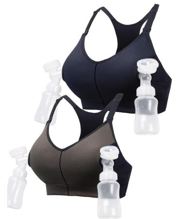 HOFISH Pumping Sports Bra for Women Padded Medium Support Racerback Bras Seamless High Impact Yoga Exercise Athletic Bras L 2pcs: Black/Cameo+black/Deep Blue