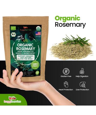 Huggiberries Organic Rosemary Leaves-Spice 3.5 OZ (100g) - Pure High Aromatic Flavor for Meat, Vegetables & Soup | USDA Approved, GMO & Gluten Free, Raw Vegan - Immunity Boosting & Wellness Support - Buy Online on SooperMarket.com
