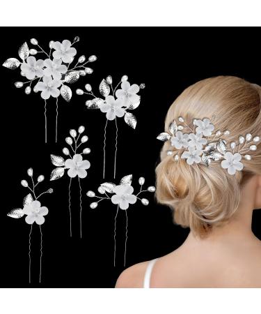 Bridal Hair Accessories Wedding Hair Accessories For Women Bridal Hair Pins Bridesmaid Hair Accessories Flower Bridal Hair Clips U-Shaped Wedding Hair Clips For Women Girls(Silver)
