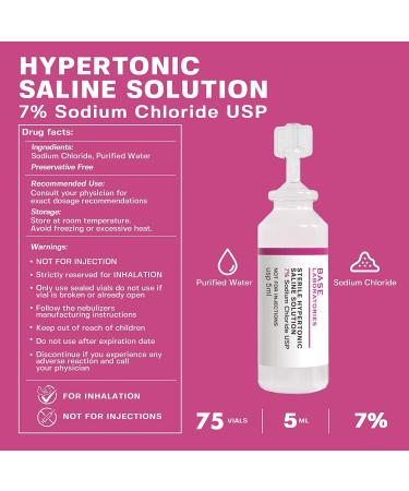 Base Labs 7% Hypertonic Saline Solution for Nebulizer Machine - 75 Vials (5ml) - Respiratory Treatment for Clearing Lungs - Inhalation Saline Solution - Buy Online on SooperMarket.com