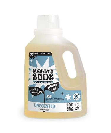 Molly's Suds Liquid Laundry Detergent | Natural Laundry Detergent Soap for Sensitive Skin | 2x Concentrated High Efficiency (HE) | Unscented - 100 Loads Unscented 52 Fl Oz