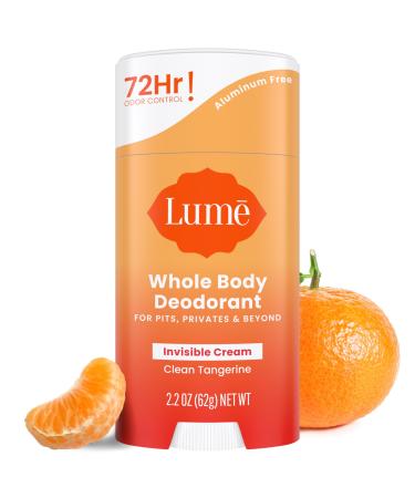 Lume Whole Body Deodorant - Invisible Cream Stick - 72 Hour Odor Control - Aluminum Free Baking Soda Free Skin Safe - 2.2 Ounce (Clean Tangerine)