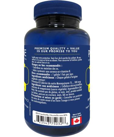 Promise Vitamin K2 MK-7 100mcg 120 Capsules- Bioactive Menaquinone-7 Bone Tissue & Heart Health- non-GMO Natto Vegan and Gluten-Free Made In Canada - Buy Online on SooperMarket.com