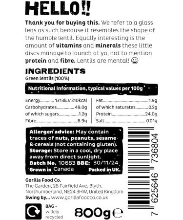 Gorilla Food Co. Green Lentils Whole Dried - 800g - Buy Online on SooperMarket.com