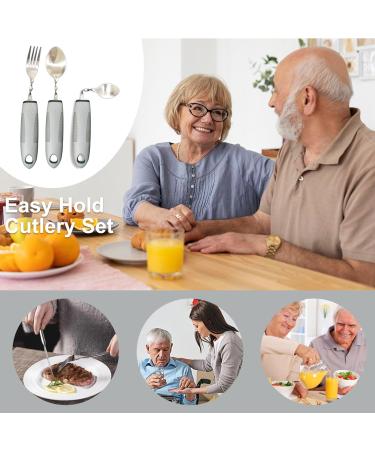 Adaptive Utensils Disability Aids 3PCS Stainless Steel Curved Cutlery Set with Mirror Polishing Bendable Design & Non-Slip Handles for Disabled Hands Flexible Tableware for Elderly & Patients - Buy Online on SooperMarket.com