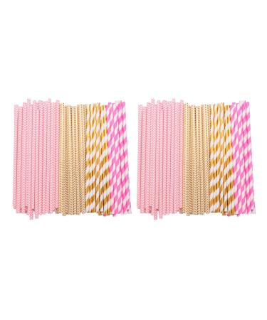 Bumdenuu Biodegradable Paper Straws 200 Pink for Supplies Birthday Wedding Bridal/Baby Shower Decorations