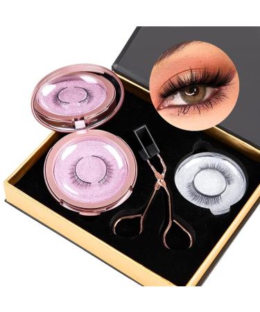 Magnetic Eyelashes without Eyeliner Reusable 2 Pairs False Lashes Natural Look 3D Effect Fake Eyelash Set with Applicator Natural False Eye Lashes