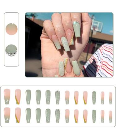 Luvadeyo 24pcs Ballerina Press On Nails - Luxury Green Acrylic Coffin Nails for Women & Girls - Buy Online on SooperMarket.com