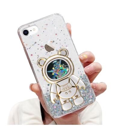 Tivenfezk Nadoli for iPhone 7/8/SE 2020/2022 Treibsand B r astronaut Hidden Stand Cap cartoon glitter astronaut stand soft silicone bling cell phone case.