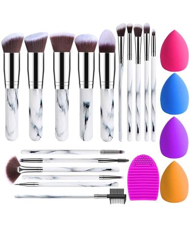 Makeup Brushes 16PCs Makeup Brushes Set with 4PCs Beauty Blender Sponge and 1 Brush Cleaner Premium Synthetic Foundation Brushes Blending Face Powder Blush Brushes,Make Up Brushes Tool(Marble)