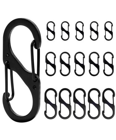 15 pieces S carabiner Mini carabin hook metal double carabiner 8 shaped 2 openings 50mm/40mm/30mm carabiner small for outdoor camping at home hiking black