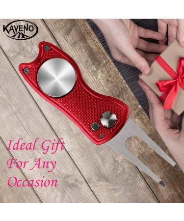 Kaveno Golf Divot Repair Tool - Foldable Stainless Steel Switchblade with Detachable Ball Marker - Red Fish Design - 2 Sets - Buy Online on SooperMarket.com