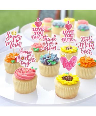 30 pcs Mother's Day Cupcake Topper Happy Mother's Day Pink Party Cake Decorations Cupcake Toppers Picks for Mother's Birthday Party 30pcs (super mom 30pcs) - Buy Online on SooperMarket.com