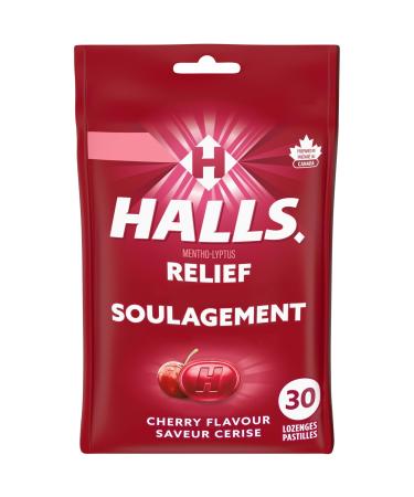 HALLS Cherry Flavour Cough Drops Throat Lozenges Sore Throat Relief Mentho-Lyptus 30 Lozenges Cherry 30 Count (Pack of 1)