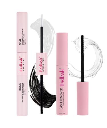 FADLASH Lash Bond and Seal with Remover 15ml Bond and Seal Lash Glue Super Strong Hold DIY Eyelash Extension Glue Cluster Lash Glue Remover Gentle Eyelash Remover For Lash Extensions Lash Bond and Seal with Remover Black+White+Clear