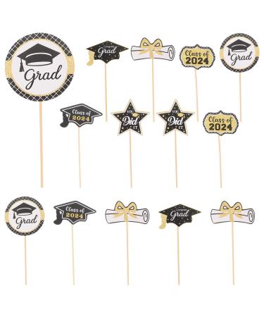HOLIDYOYO 24pcs Graduation Cupcake Toppers Picks Class of 2024 Cake Toppers Congrats Grad Cake Picks Dessert Toppers Toothpick For Graduation Party Supplies Cake Decorations