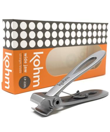 KOHM Nail Clippers for Thick Nails - Heavy Duty, Wide Mouth Professional Fingernail and Toenail Clippers for Men, Women & Seniors, Silver Straight-silver