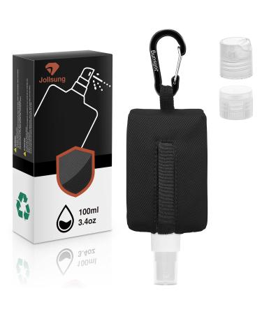Jollsung Travel Size Spray Bottles Case, Hand Sanitizer Holder Keychain, 100ml/3.4oz Empty Bottle With Carabiner and 2Top Caps, Portable for Liquid Storage - Clip On Belt Loop Backpack Purse (Black) 100ml Black