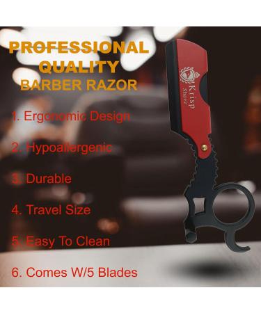 Professional Classic Straight Edge Barber Razor - Close Shaving Shavette with 5 Blades | Salon Quality Beard Grooming by Krisp Beauty - Buy Online on SooperMarket.com