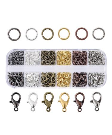 Pandahall 6 Colors Jewelry Finding Kits with 5mm Open Jump Rings & 12x6mm Lobster Claw Clasp for DIY Bracelet Necklace Jewelry Making 6 Color-Jump Rings+Lobster Clasps
