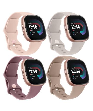 Vancle 4pack for Fitbit Versa 4 Braces Men Silicone Sports Replacement Arm straps for Fitbit Versa 3 Bracelet/Fitbit Sense 2 Bracelet/Fitbit Sense Armband (S Rosa/Starlight/Milk Tea/Violet) S Rosa/Starlight/Milk Tea/Violet