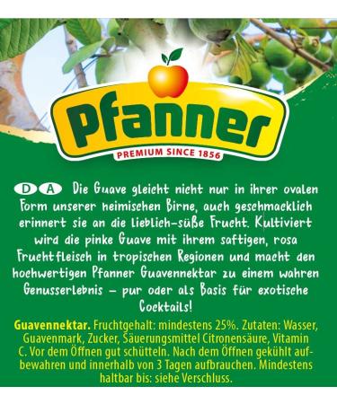 Pfanner Guava Nectar - 25% Fruit Content (8 x 1L) | Bulk Pack of Pink Guava Drink - International Shipping Available - Buy Online on SooperMarket.com