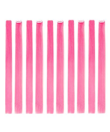 20 Inch Colored Clip in Hair Extensions - 10pcs Straight Pink Fashion Hairpieces for Party Highlights - Buy Online on SooperMarket.com