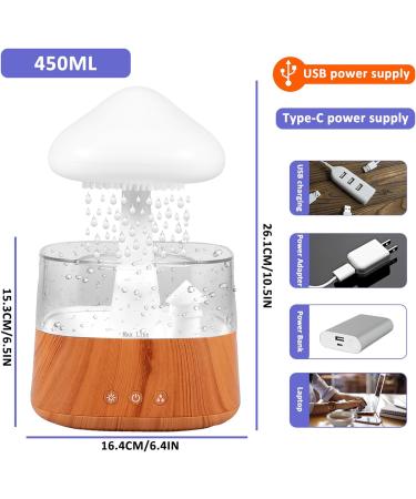 Rain Cloud Humidifier with Colorful Lights and Water Drop Sound - Wood Aroma Diffuser for Home Desk Bedside - Buy Online on SooperMarket.com