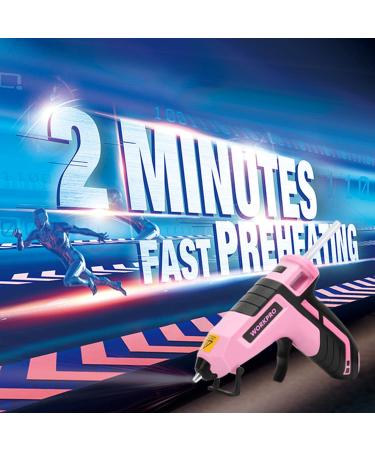 WORKPRO Cordless Hot Melt Glue Gun Kit | Rechargeable Mini Glue Gun with 20 Premium Glue Sticks | Automatic Power Off for Art, Crafts, Decorations, and Fast Repairs | Pink Ribbon - Buy Online on SooperMarket.com