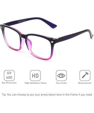 GQUEEN Horn-Rimmed Glasses - Stylish UV400 Fake Glasses for Men & Women | Non-Prescription Nerd Glasses in Purple - Buy Online on SooperMarket.com