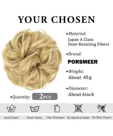 PORSMEER 2pc Messy Hair Buns Extensions Blonde Curly Wavy Scrunchies for Women Girls - Large Synthetic Updo Chignons 24/613 - Buy Online on SooperMarket.com