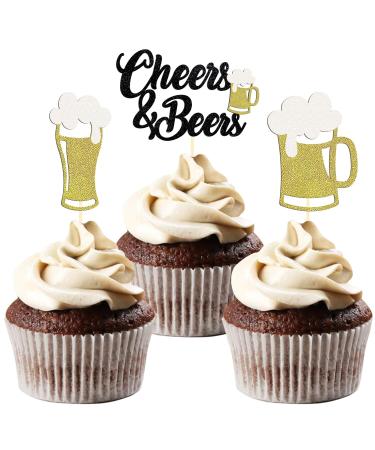 24 Pieces Glitter Oktoberfest Cupcake Toppers Cheers & Beers Cupcake Topper Bavarian Cake Topper for Oktoberfest Party Decorations Bavarian Party Decorations (Cheers)