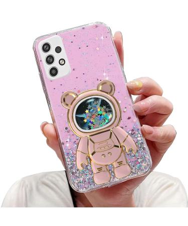 Tivenfezk Nadoli for Samsung Galaxy A33 5G Treibsand B r Astronaut Hidden Stand Shell caricature glitter astronaut stand Soft silicone bling cell phone case transparent protective cover samsung galaxy a33 5g pink