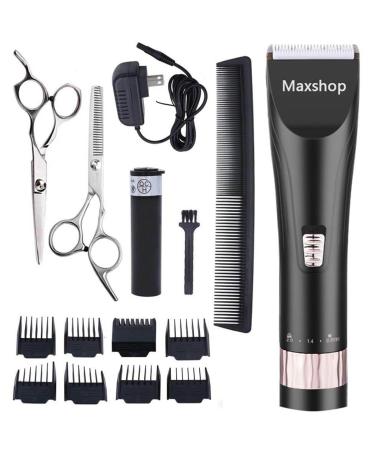 Maxshop Professional Hair Clippers for Men and Babies Quiet Clippers Cordless Haircut kit with Charging Dock 8 Comb Guides 2 Scissors 1 Hair Comb Self Hair Cutting System (Black)